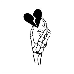 vector illustration of a skeleton hand holding a heart