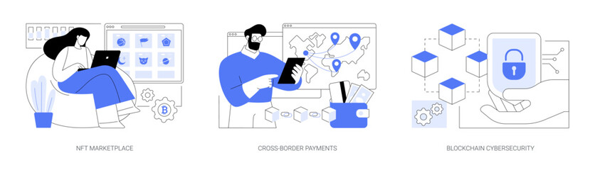 Blockchain technology use isolated cartoon vector illustrations se