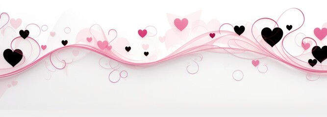 Pink and black hearts on a white background