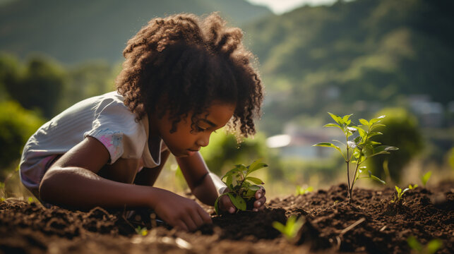 Semear o Futuro: Garotinha Afro Plantando &Aacute;rvore