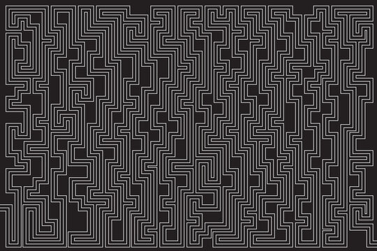 Abstract of background vector. Design labyrinth of line white on black background. Design print for illustration, textile, puzzle, magazine, cover, card, background, wallpaper. Set 5A