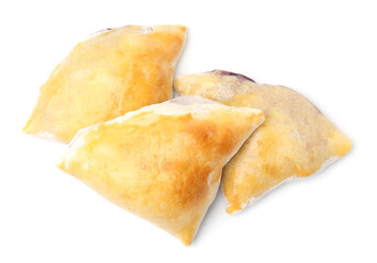 Delicious samosas isolated on white, top view