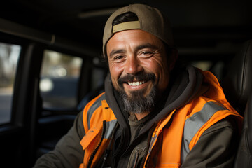 Obraz premium Male driver with beard smiling 