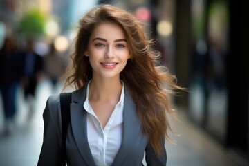 Fototapeta premium Mid 20s successful businesswoman wearing a suit