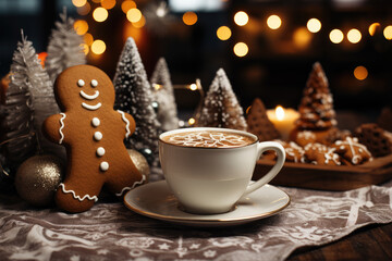 Close up of creamy coffee with cinnamon cookie