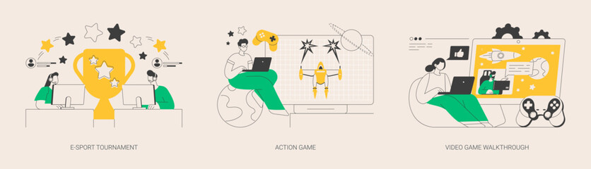 Popular pc game abstract concept vector illustrations.