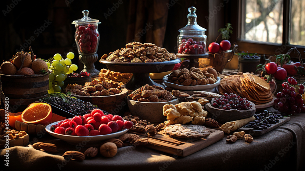 Wall mural dried fruits and nuts