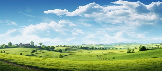 Fototapeta na wymiar Rustic scenery comprised of fields and grass.
