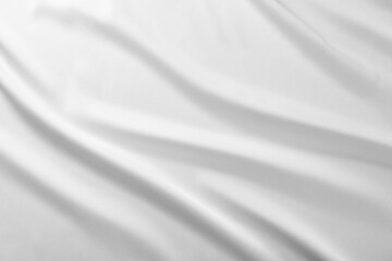 Texture of white silk ripple fabric as background, top view