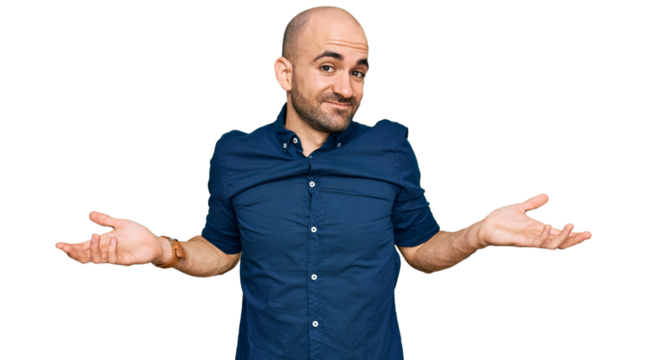 Young hispanic man wearing casual clothes smiling showing both hands open palms, presenting and advertising comparison and balance