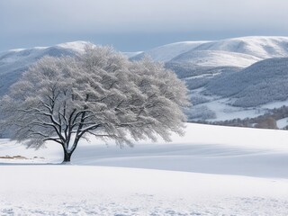 photo a snowy landscape with a lone tree generative ai