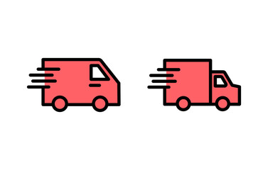 Delivery truck icon set illustration. Delivery truck sign and symbol. Shipping fast delivery icon