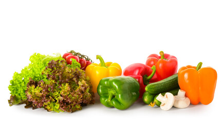 Fresh vegetables with lettuce and mushrooms on white background