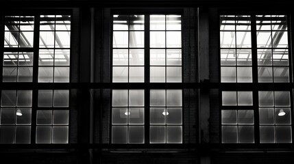 Abandoned factory or prison windows, black and white color, background