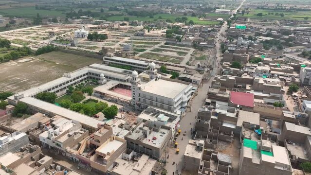 From above Shahdadpur's Darul Uloom Hussainia. aerial panoramic shot