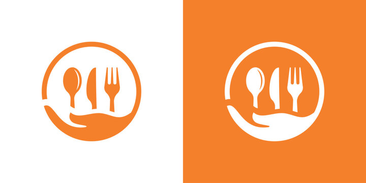 logo design combination of hand shape with spoon and fork, food health logo.