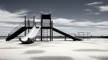 Deserted playground, black and white color. Loneliness.