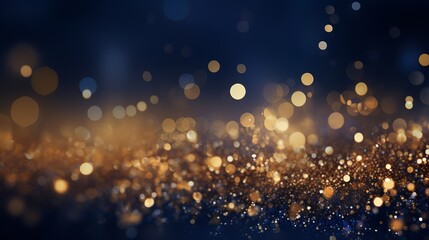 Christmas abstract background with dark blue and golden particles