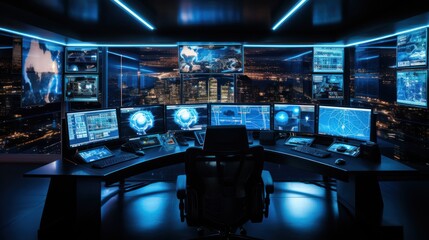 Cyber Security Operations Center with Global Data Streams - obrazy, fototapety, plakaty
