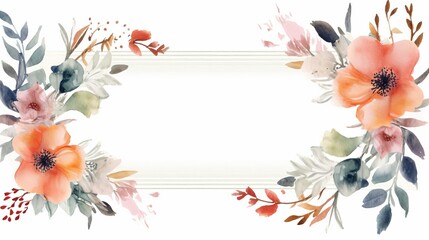 Modern watercolor rectangular floral frame on a clean white canvas