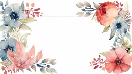 Modern watercolor rectangular floral frame on a clean white canvas