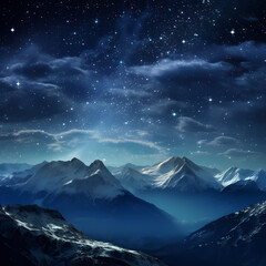 
A night sky filled with stars above a mountain range.
