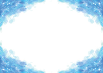 四角を青い水彩とキラキラで飾ったフレーム