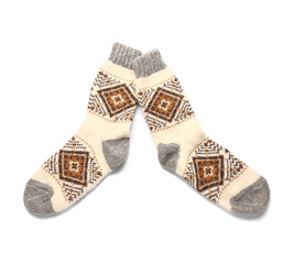 Warm socks on white background