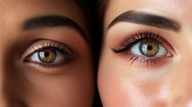 Close-Up Portrait of Two Individuals with Striking Blue Eyes. Diverse multicultural ethnic backgrounds concept