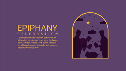 epiphany celebration banner with three kings silhouette illustration