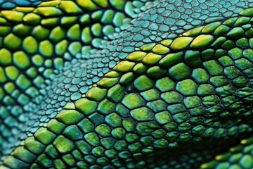 Fototapeta premium Nature's Camouflage Artistry: Exploring the Realistic Pattern and Texture of Chameleon Skin in Macro Photography of Lizards.