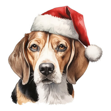 Beagle Dog Wearing a Santa Hat. AI generated image