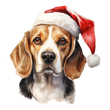 Beagle Dog Wearing a Santa Hat. AI generated image