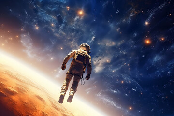 A lone astronaut floating in space - obrazy, fototapety, plakaty