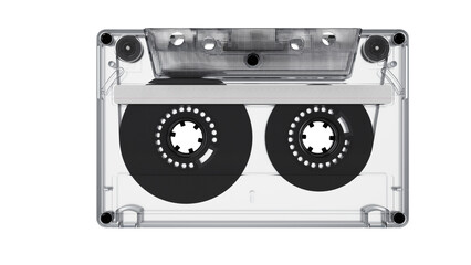 A cassette tape is placed on a white background.