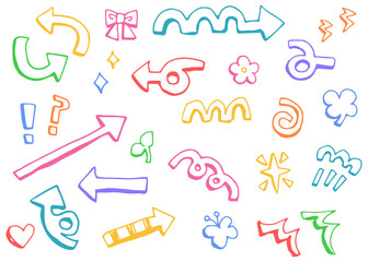 手書きの矢印と絵文字の素材セット　エフェクト、記号のセット