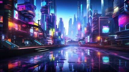 Neon-Lit Futuristic Cityscape at Night