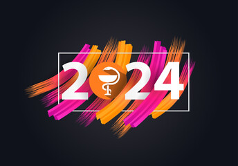 happy new year 2024. 2024 with Pharmacy icon
