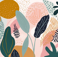 repeat collage jungle pastel trendy textile contemporary doodle ornament palm print poster 