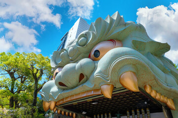 Namba Yasaka-jinja one of Osaka’s most distinctive places of worship with gigantic lion...