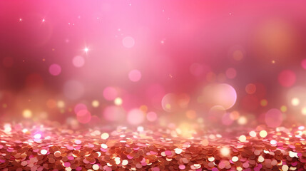 Abstract bokeh background with pink and golden glitter.