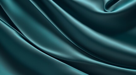 Obraz premium Dark blue green teal turquoise jade emerald silk satin fabric. Elegant abstract background. Beautiful luxury premium. Soft folds. Wavy lines. Geometric. Design. Template. Flat lay, top view table.