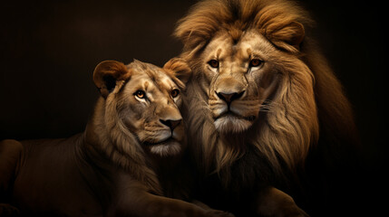 African Lion couple, AI Generative.