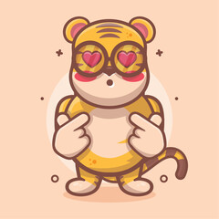 kawaii tiger animal character mascot with love sign hand gesture isolated cartoon