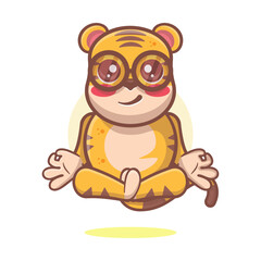 Obraz na płótnie Canvas cute tiger animal character mascot with yoga meditation pose isolated cartoon