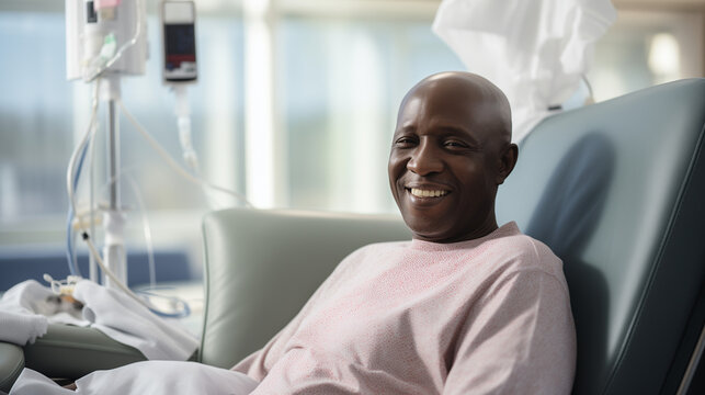 African American Cancer Patient Receiving Treatment In A Hospital