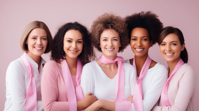 Multiethnic Women Group In Support Of Cancer Awareness Month