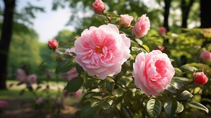 Obraz premium Pink Rose Blossom in Nature generated by AI tool 