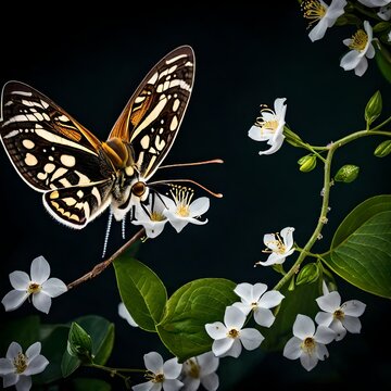 butterflies and flowers with black background