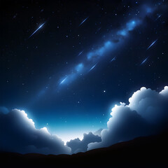 abstract fantasy background. Half moon, stars and clouds on the dark night sky background.